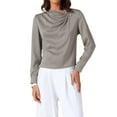 thumbnail image 1 of BLUSAS DE SATÉN PARA MUJER CHIC INSPIRE, CAMISAS DE MANGA LARGA PLISADAS CASUAL, CAMISA ELEGANTE PARA OFICINA TALLA XL GRIS, 1 of 6