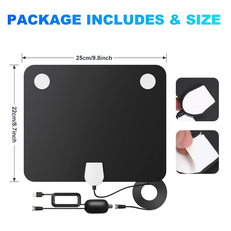 Sherry Amplified HDTV Indoor Antenna Long 250+ Miles Range Signal Reception- Amplifier Signal Booster - Support 4K 1080p All Older TV + 16.5 ft Coax HDTV Cable/AC Adapter