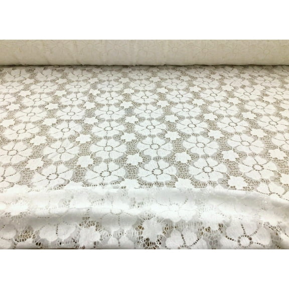 Embroidered Stretch Lace Apparel Fabric Sheer Floral Pearl White HH412