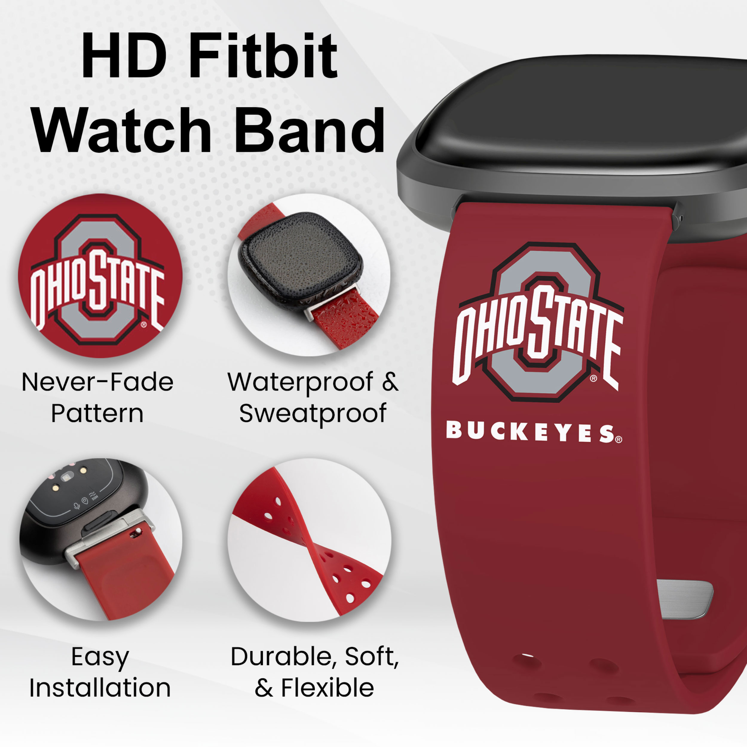 Ohio St HD Elite Edition Unisex Watch Band for FitBit Versa 3 & Sense (Long)