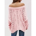 thumbnail image 4 of Women Off Shoulder Sweater Long Sleeve Knit Sweater Loose Pullover Jumper Tops Pink XL, 4 of 7