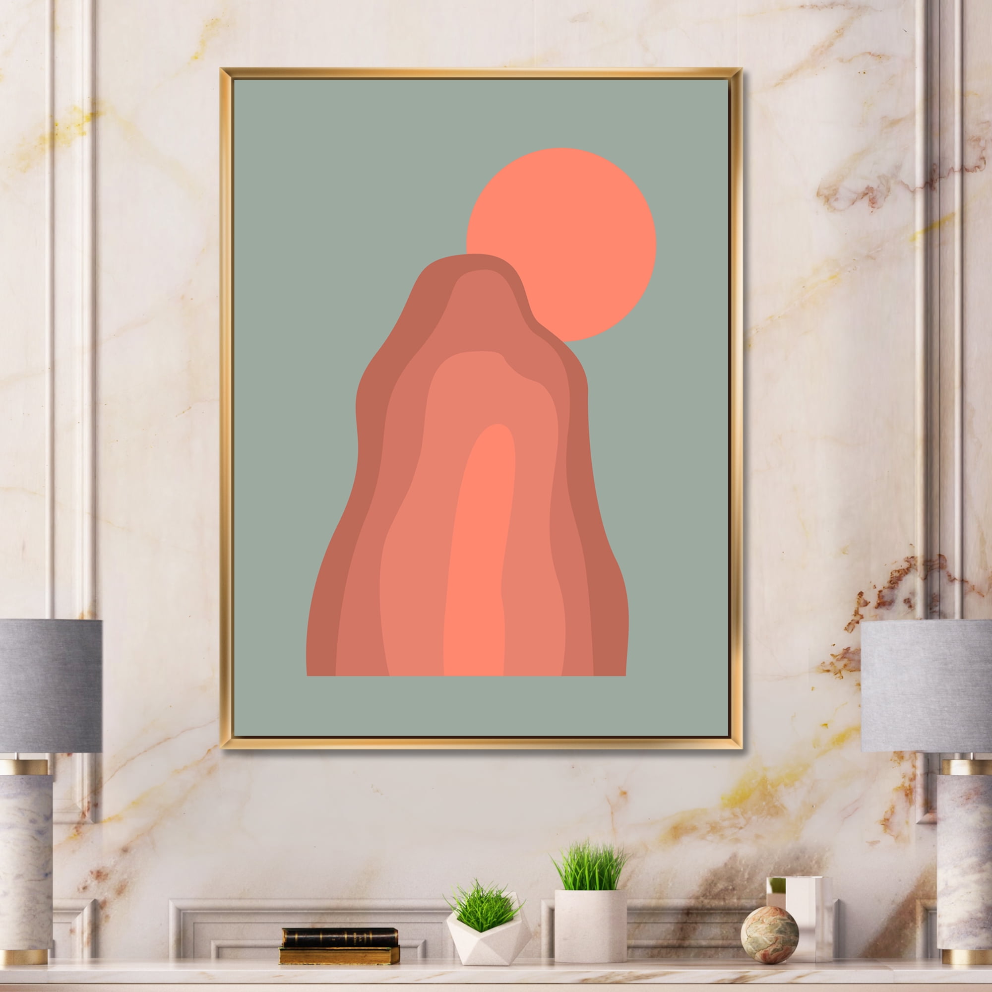 Designart 'Abstract Pink Sunset Mountain Landscape' Modern Framed Canvas Wall Art Print