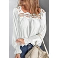 thumbnail image 2 of Scallop Square Neck Crochet Detail Long Sleeve Top for Women White X-Large, 2 of 3
