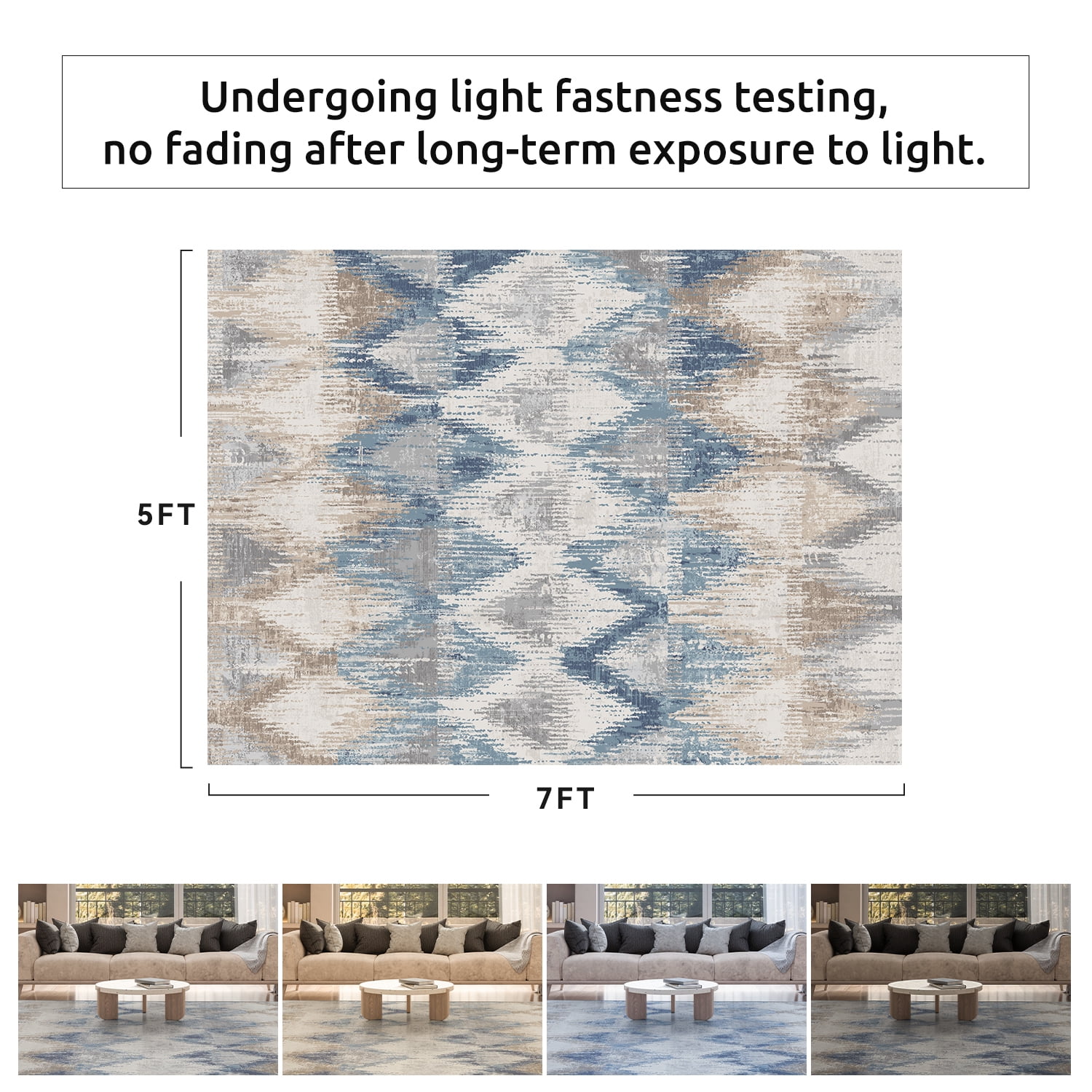 VUNATE Outdoor Rugs 5'x7' Modern Diagonal Patio Carpet Washable Area Rug for Living Room Indoor Outdoor Balcony Blue