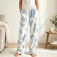 thumbnail image 2 of Kezqiaxn Womens Pajama Pants Cow Print Fleece High Waisted Stretchy Lounge Pants Wide Leg Thick Casual Bottoms with Pockets Plus Size Blue B XL, 2 of 7