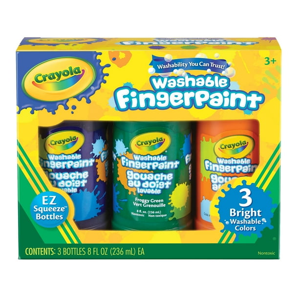 Crayola Washable Fingerpaint Set, 3Colors, Bright Colors