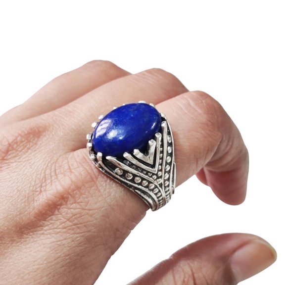 Lapis Lazuli Mans Ring, Natural Afghani Lapis Lazuli, Silver Jewelry, 925 Silver Ring, Birthday Gift, Heavy Mens Ring, Arabic Design, Ottoman Style Ring, Christmas, Turkey Mens Signet Ring