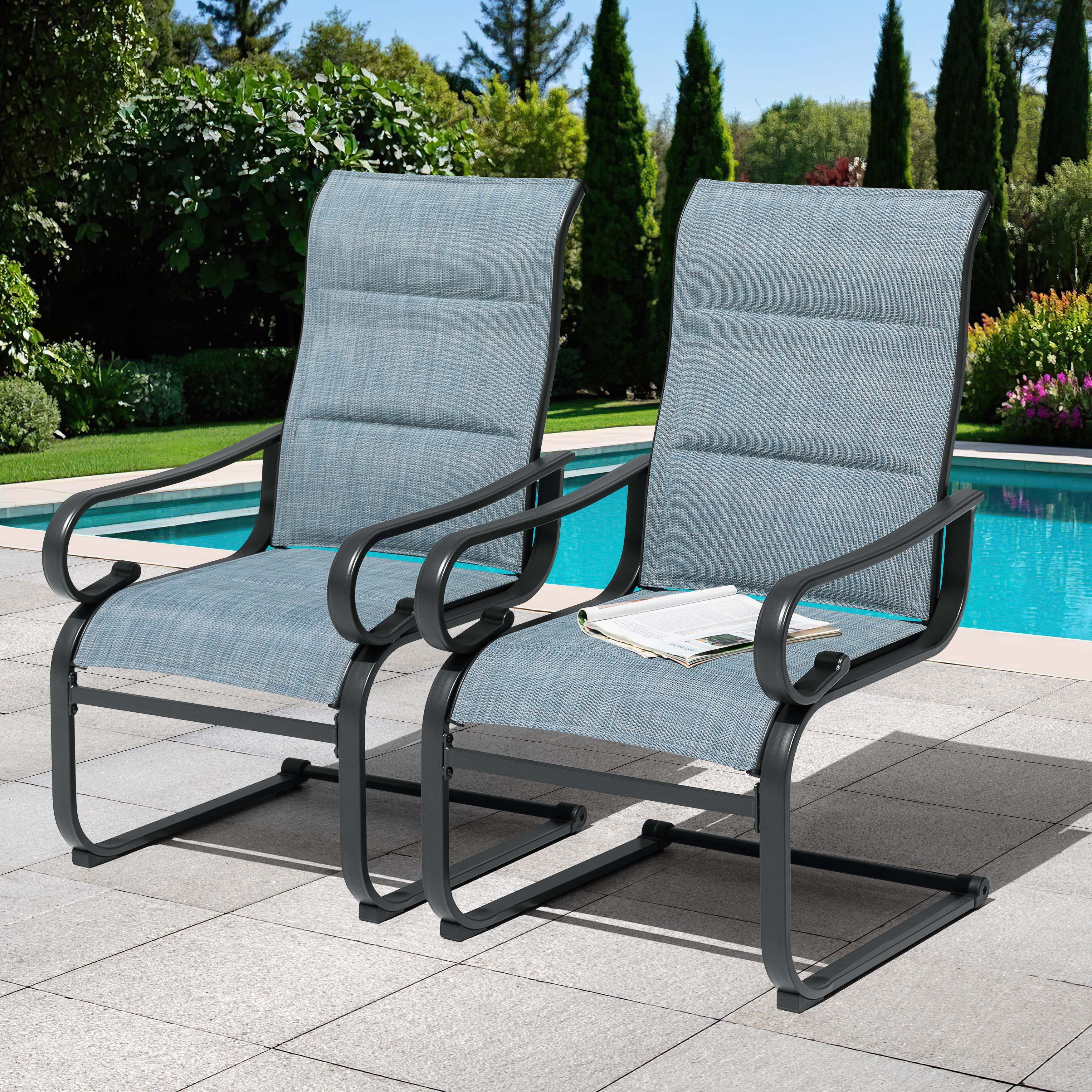 Nuu Garden Padded Textilene Patio Dining Chairs Set of 2, C-Spring Patio Chairs with Curved Armrests, High Back & Wide seat, Powder-Coated Metal Frame Patio Furniture, Blue and Black