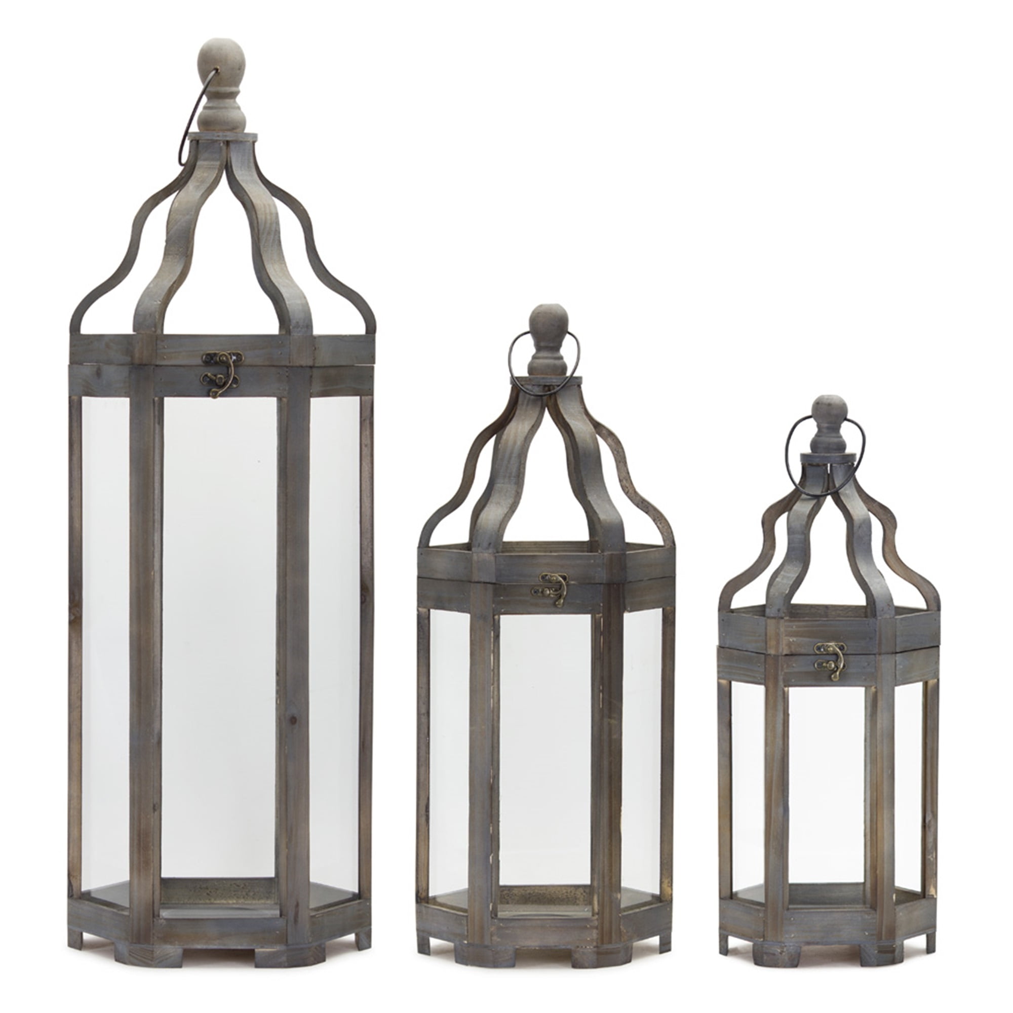 Set of 3 Taupe Grey Candle Lantern, 36”