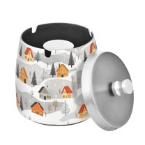Yayeee Ashtray with Lid for Cigarette Smokeless Stainless Steel Home Ash Holder, Orange Snow Houses