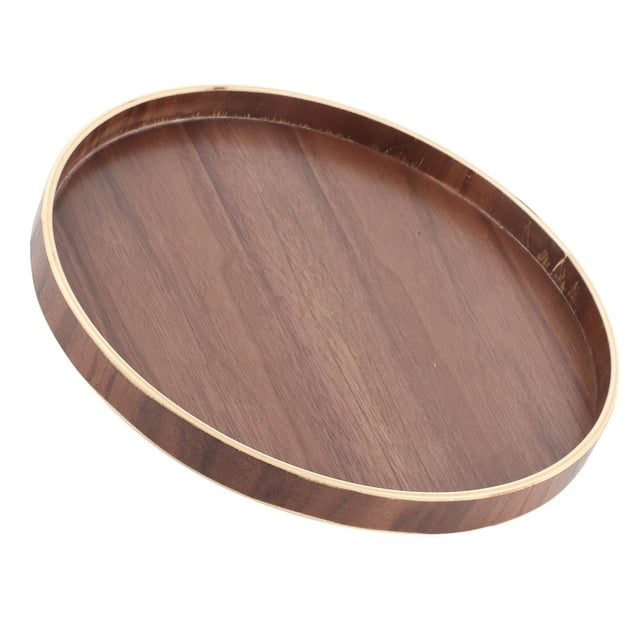 Wooden Round Food Serving Tray Sturdy for Home Hotel Use Black Walnut Color Kitchen Plate 27cm