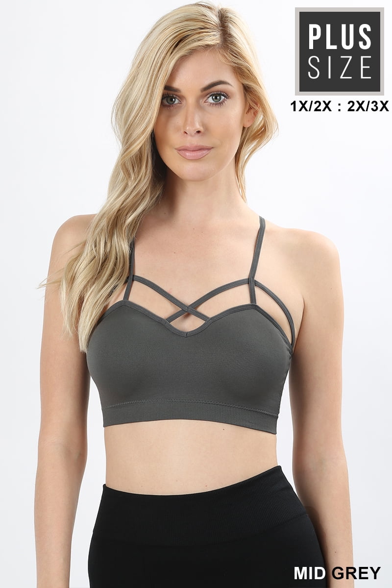 Women Plus Size Seamless Criss Cross Front Sports Bra Bralette with