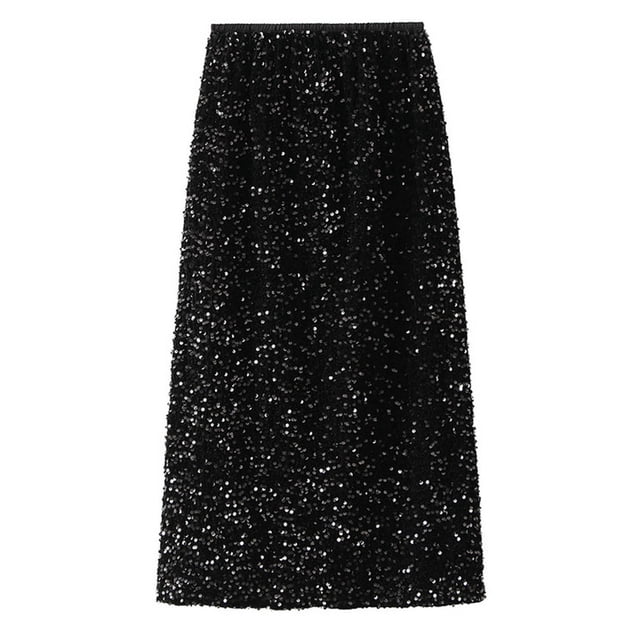 Jupe à Sequins Fendue Droite Longue Élégante Tenue de Soirée Formelle pour Femmes