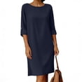 thumbnail image 5 of Women 3/4 Sleeve Nightgowns Soft Cotton Linen Sleepwear Lightweight Sleep Dress Scoopneck Shirt with Pockets, 5 of 6