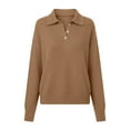 thumbnail image 4 of QSAWXQZ Women's Collared V Neck Pullover Sweater with Quarter Button Long Sleeve Solid Ribbed Knit Top Khaki 4XL, 4 of 4