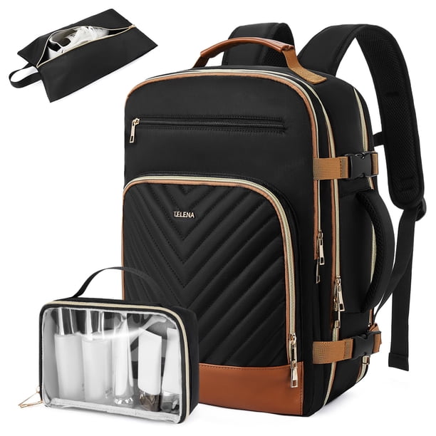 Mochila de viaje Telena para portátil de 15.6 pulgadas para mujer, negro-marrón