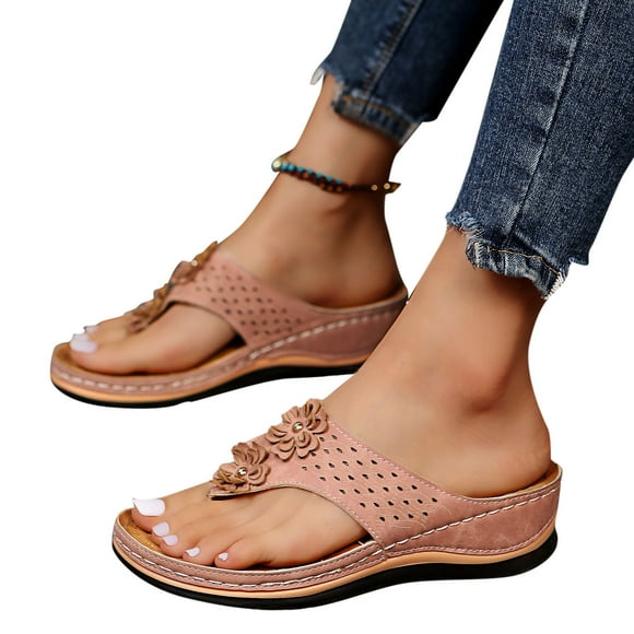 Mepaouo Orthopedic Wedge Sandals for Women Wide Width Casual Slip on Flip Flops Arch Support Slides