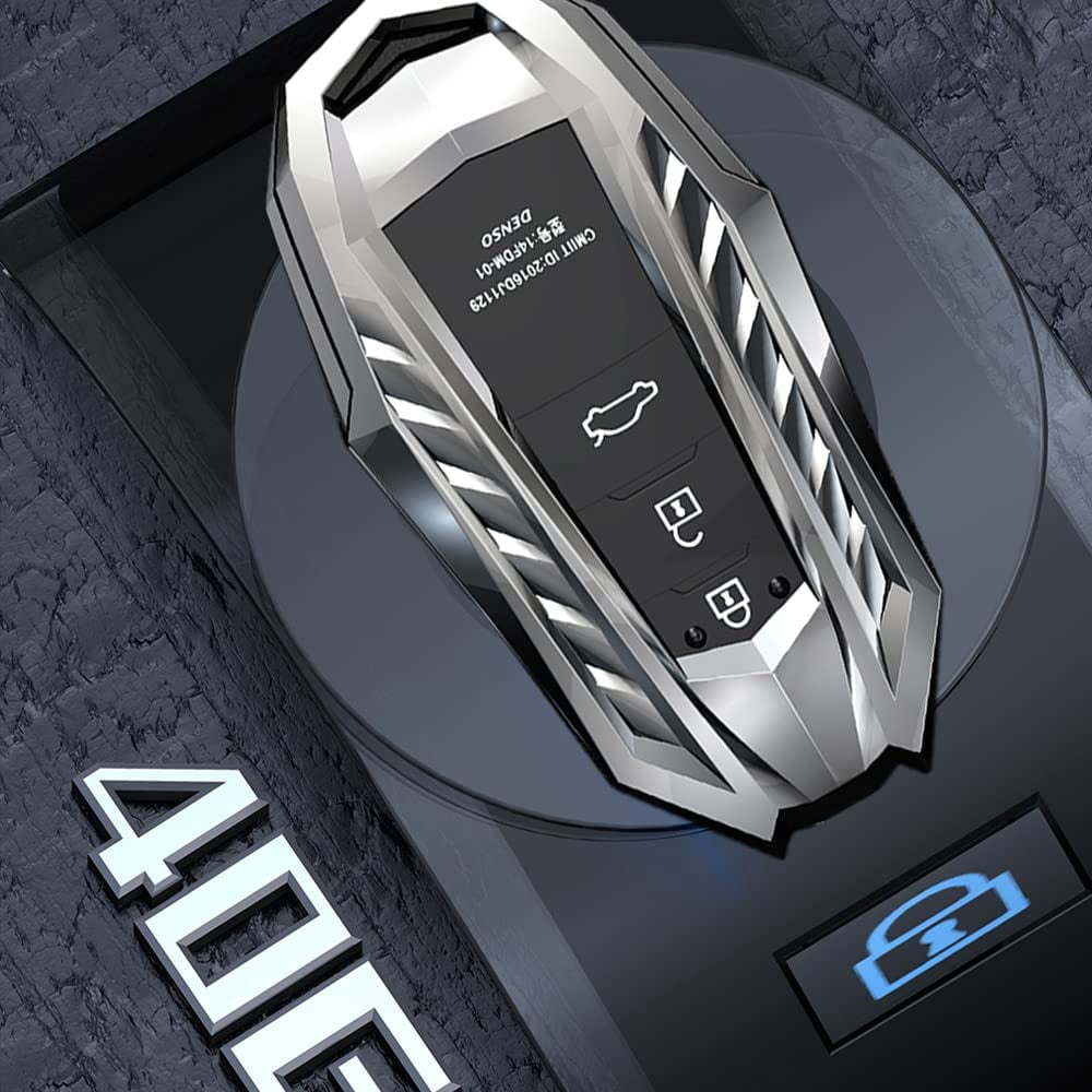 Compatible with Toyota 2018-2021 Highlander RAV4 Camry Avalon C-HR Prius Hybrid Corolla Prius Prime 3 4 Buttons Key Fob Cover Case Remote Holder Protector With key Chain (silver)