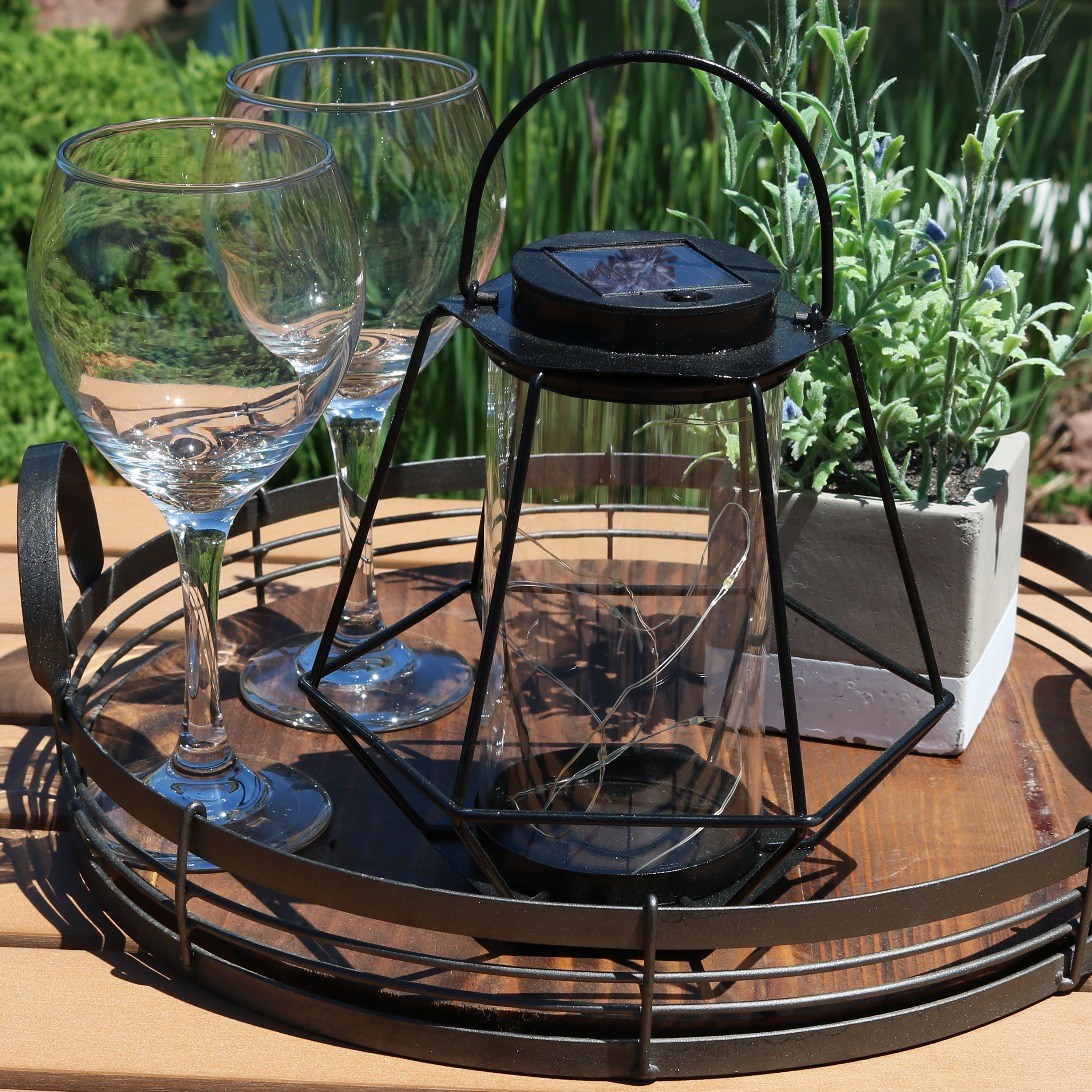 Sunnydaze Outdoor Solar Lantern, Hanging LED Garden Caged String Lights