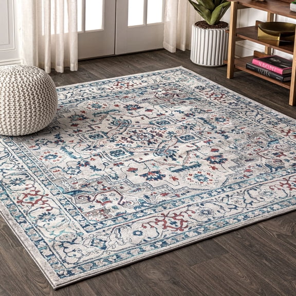 JONATHAN Y MODERN PERSIAN 6' Square Area Rug, Vintage Medallion - Light Gray/Blue, MDP105A-6SQ