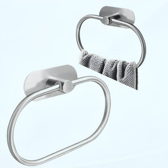 XIBUFE 2026 New Self Adhesive Towel Ring Brushed Nickel,Oval Shaped Modern Hand Towel Holder,Stainless Steel Adhesive Hand Towel Hanger for Bathroom,Kitchen Wall Mount (No Drilling)