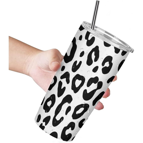 Animal Leopard Print 20 Oz Stainless Steel Coffee Mug Insulated Tumbler Print Water Cup with Lid And Straw For Car Home Travel