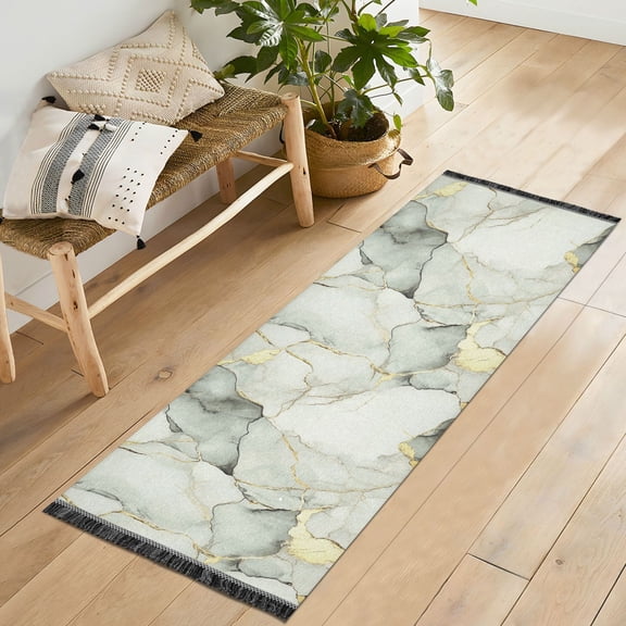 Yayeee Runner Rug for Bedroom 2'x6' Machine Washable Hallway Non Slip Mat, Gray Marble Pattern