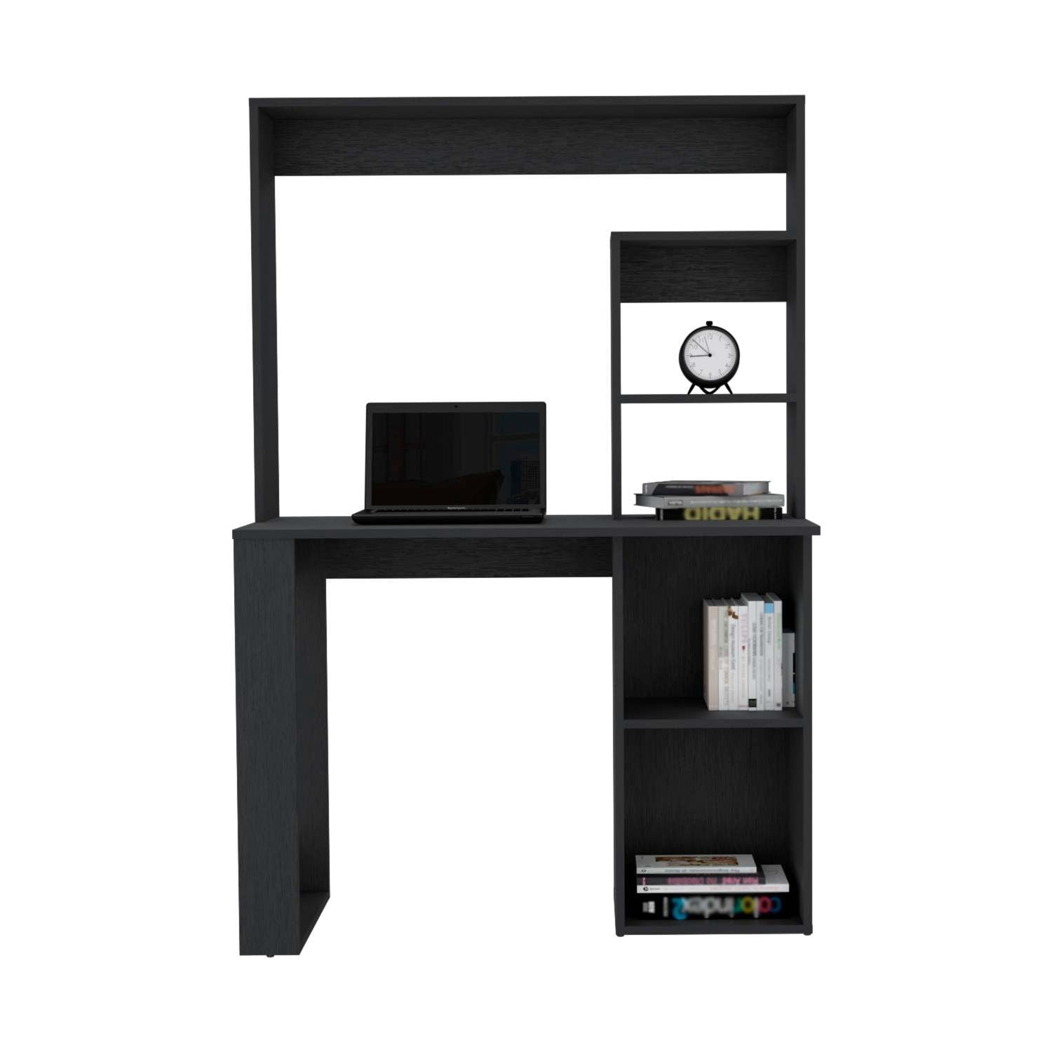 Asteroutdoor Writing Computer Desk with Storage Shelves and Hutch, Black, 38.8 in W x 17.7 in D Work Surface, 5 Shelves, for Home Office