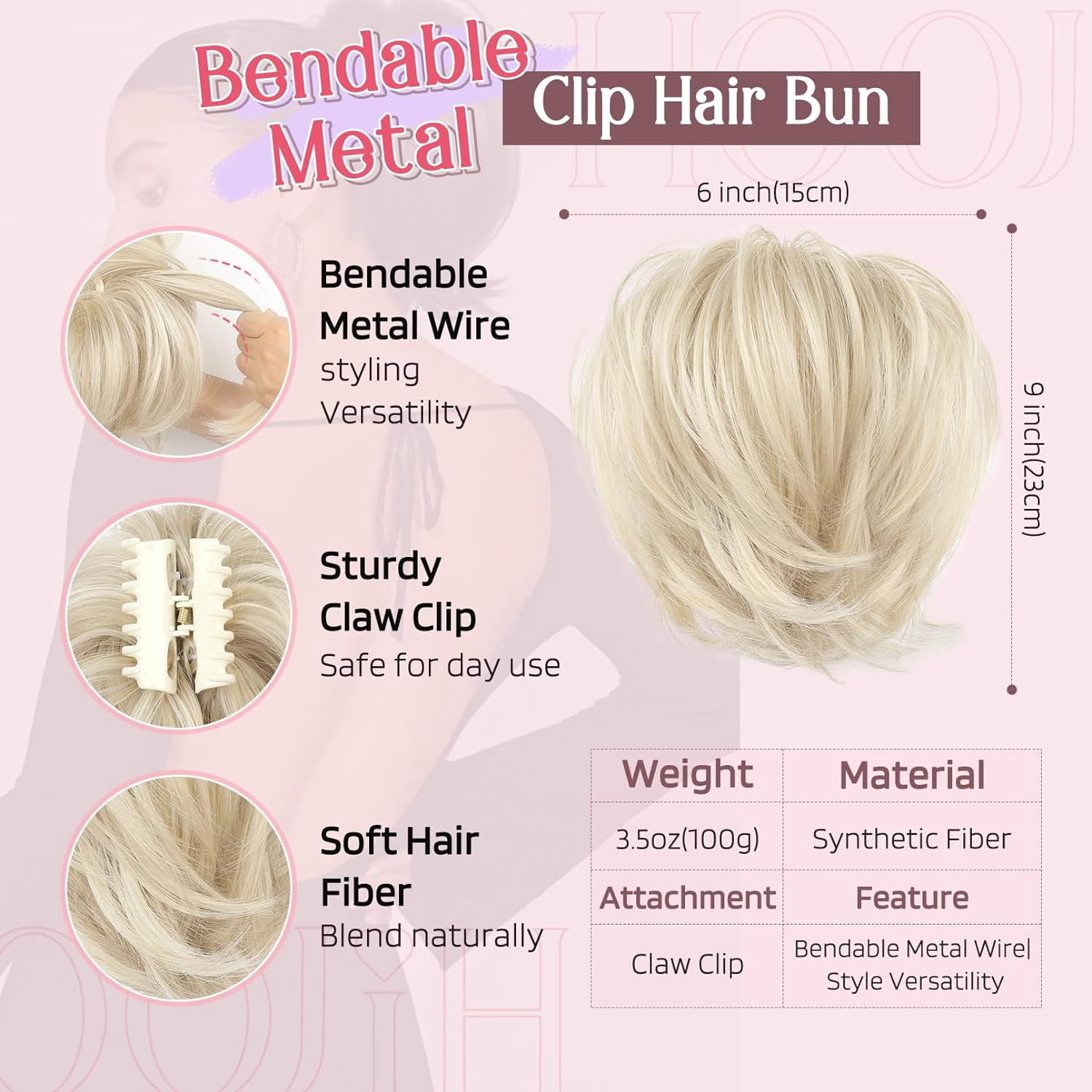 Messy Bun Hair Piece, Claw Clip in Straight Hair Bun 9 Inch Short Ponytail Extension with Bendable Metal Wire Hair Pieces for Women Fake Pony DIY Styles - Medium Brown with Blonde Highlights