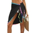 thumbnail image 2 of Womens Swim Wear Bikini Cover Up Sheer Beach Mini Wrap Skirt with Colorful Pompom Tassel Shorts Sarong Pareo for Summer Holiday, 2 of 5