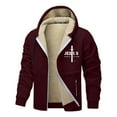 thumbnail image 6 of Fleece Lined Jesus Hoodies for Men Christian Cross Zip Up Winter Warm Thick Heavyweight Jackets Khaki XXL, 6 of 8