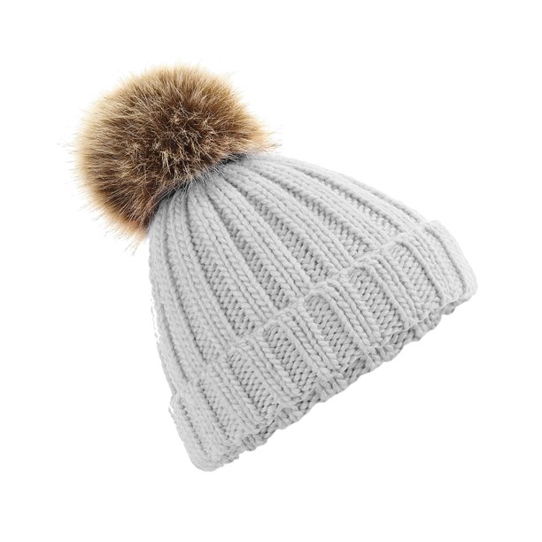 Beechfield - Gorro infantil grueso con pompón (Gris claro)
