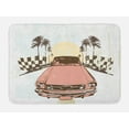 thumbnail image 1 of Grunge Bath Mat, Old Fashioned Car Auto Sport Checkers Palms Sun Retro Road Racing Speed, Non-Slip Plush Mat Bathroom Kitchen Laundry Room Decor, 29.5 X 17.5 Inches, Coral Mint Green Yellow, Ambesonne, 1 of 2
