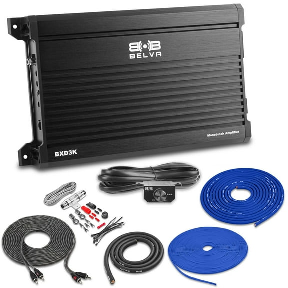 Belva BXD3K Class-D Monoblock Car Audio Amplifier with Bass Remote 3000W and Amplifier Wiring Kit