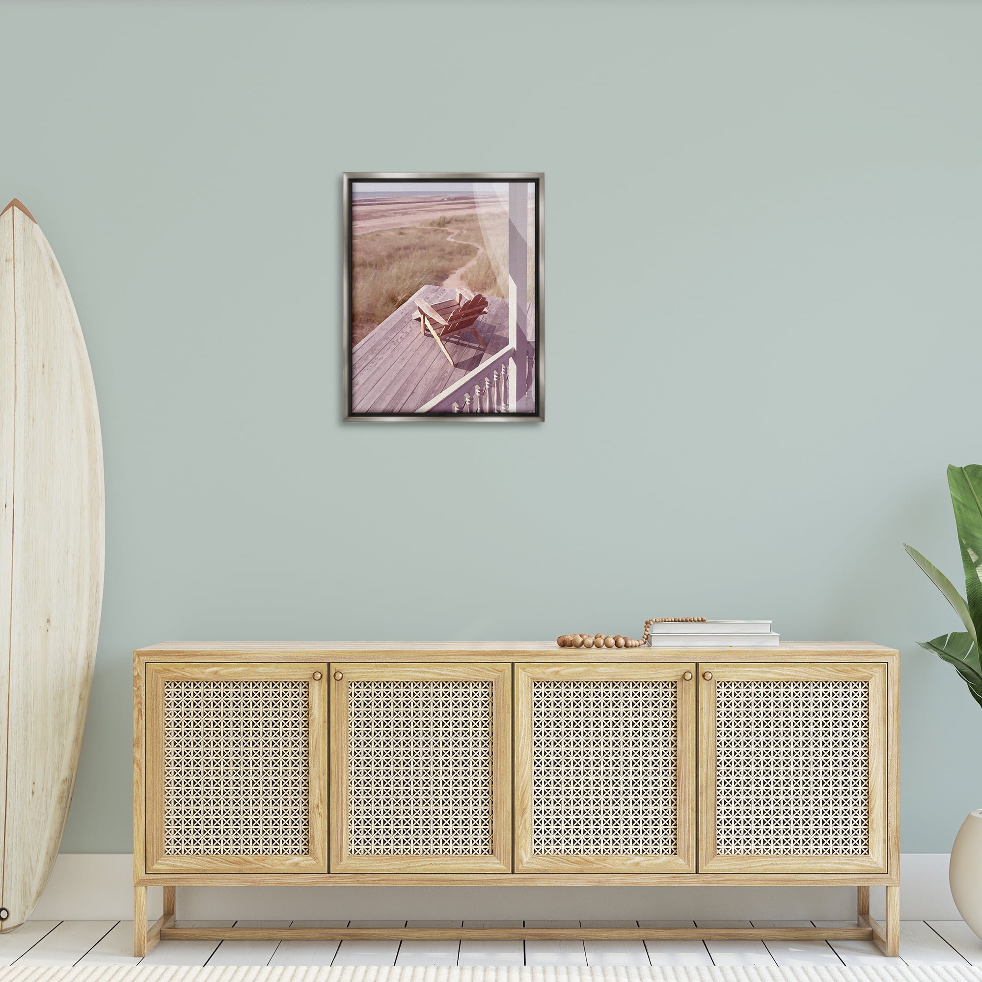 Stupell Industries Hamptons Beach Porch Landscape Painting Gray Floater Framed Canvas Art Print Wall Art, 25 x 31