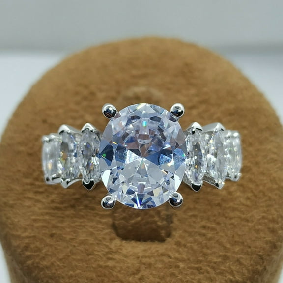 Bluebell Jewels Oval Cut Cubic Zirconia Engagement Ring 14K White Gold Finish Promise Ring For Women's