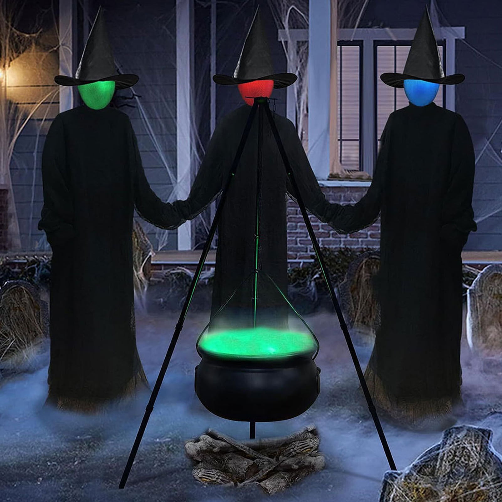 Eoperou Large Witches Cauldron: Outdoor Glowing Witch Soup Pot with Light Plastic Black Candy Bucket
