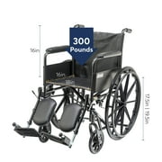 Drive Medical Silver Sport 2 Wheelchair, Non Removable Fixed Arms, Elevating Leg Rests, 18 Seat