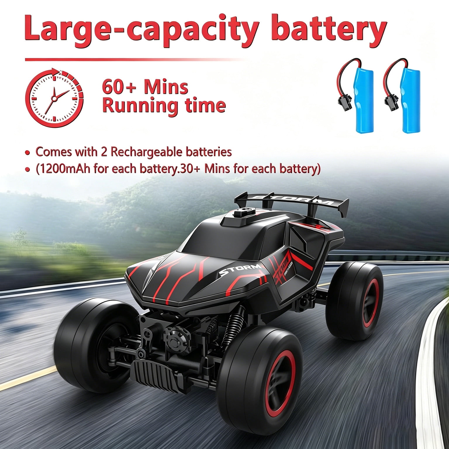 HNH RC Car for Kids, Monster Truck Remote Control Cars 60 Min Play, 25+Km/H Off-Road RC Car Gifts for Boys Girls Ages 3+