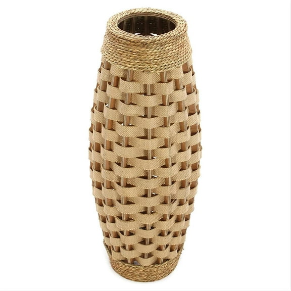 Hosley 24 Inch High Brown Wood and Grass Floor Vase