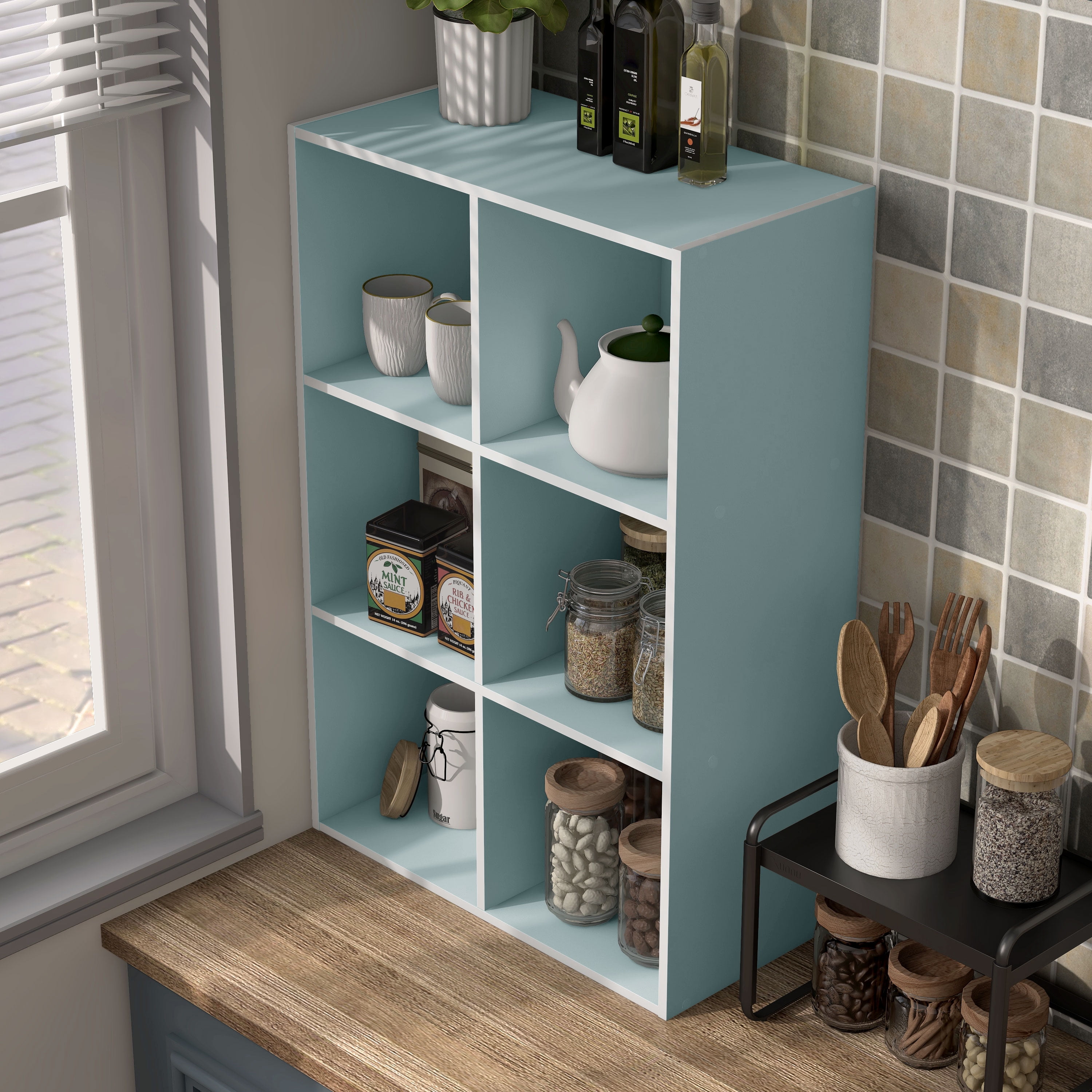 Join Stackable 6-Cube Wood Light Blue Playroom Bookcase