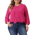 thumbnail image 1 of GRACE & GRANDEUR Women's Plus Size Round Neck Tie Front Ruffle Chiffon Work Blouses 2X Hot Pink, 1 of 6