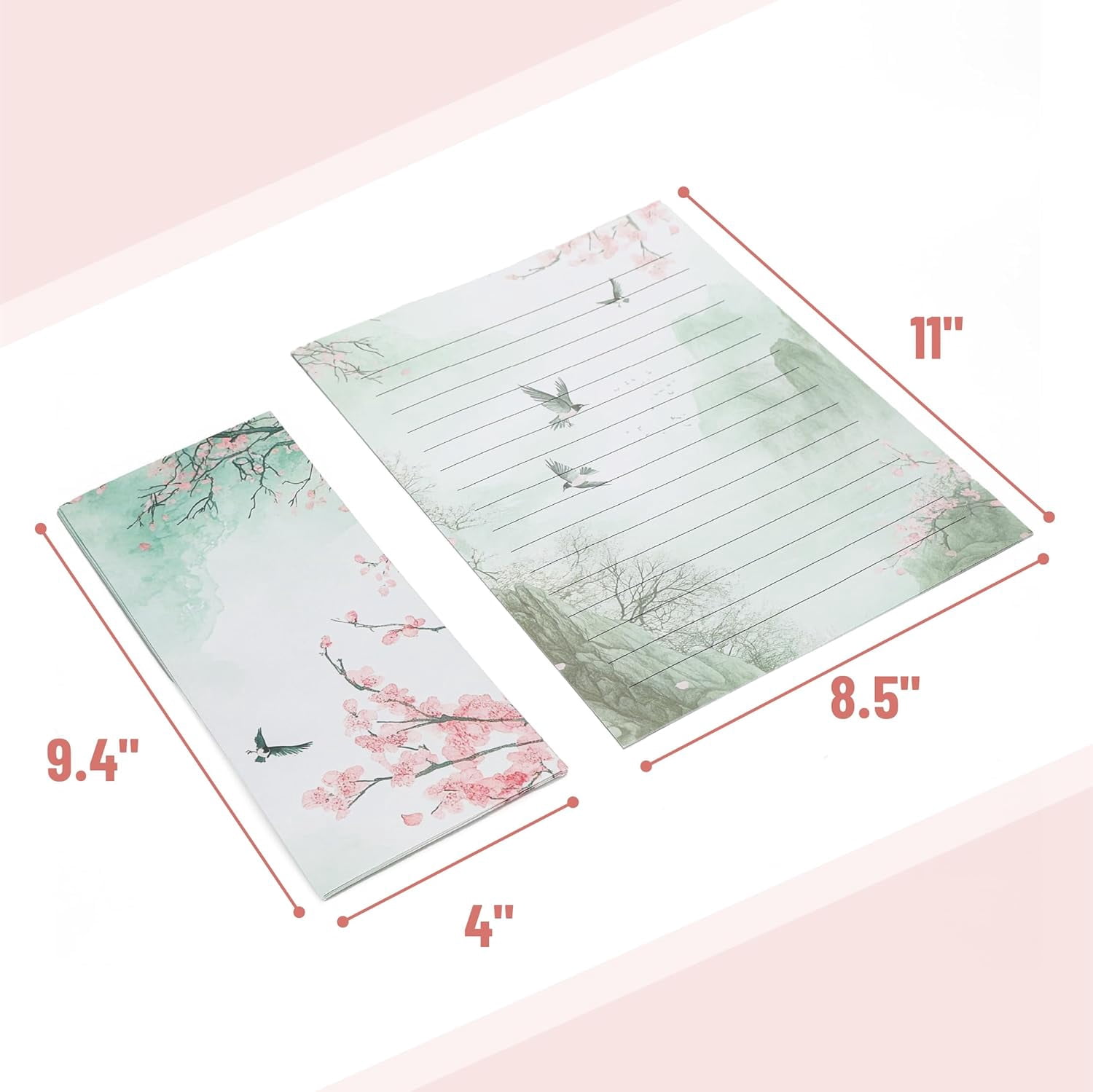 - Stationery Writing Paper with Envelopes, 8.5 x 11 Inch, 160 Pack(50 Letter 50 Envelopes and 60 Round Dot Sticker) Cherry Blossoms Cute Stationary Set 10 Design
