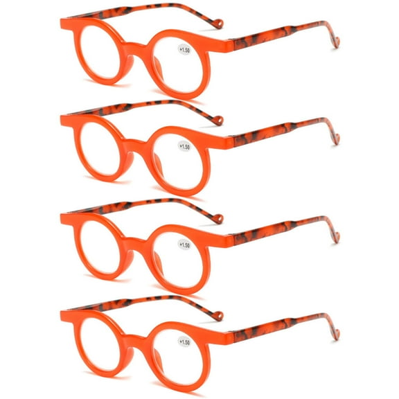 4 Pairs of Women Orange Small Round Reading Glasses 1.00 Men Retro Personalized Spring Hinges Candy Color Presbyopic Glasses  1.00