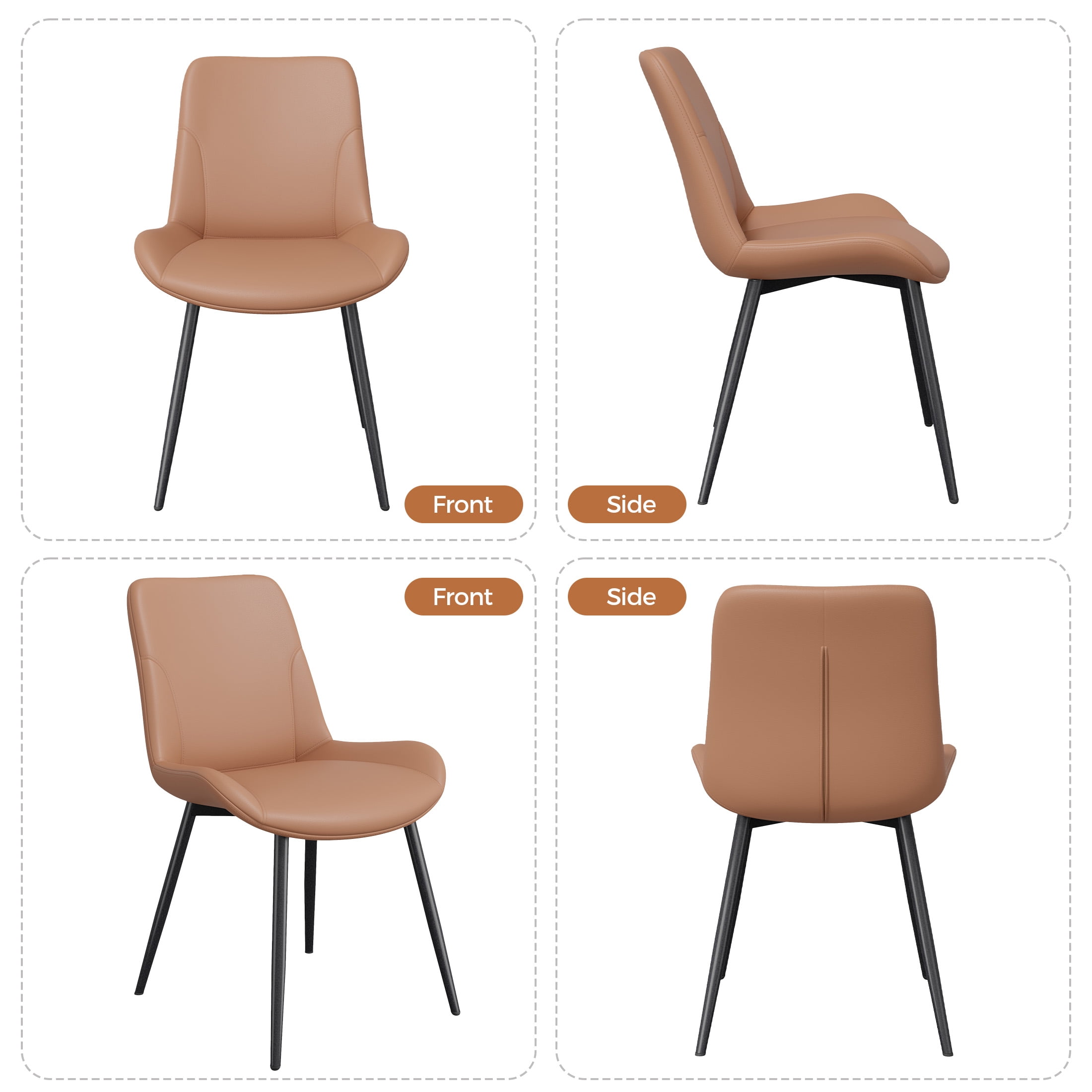 MOONMISS Dining Chair Set of 2,Upholstered with Ergonomic Backrest Metal Legs for Kitchen Office Reading,Brown