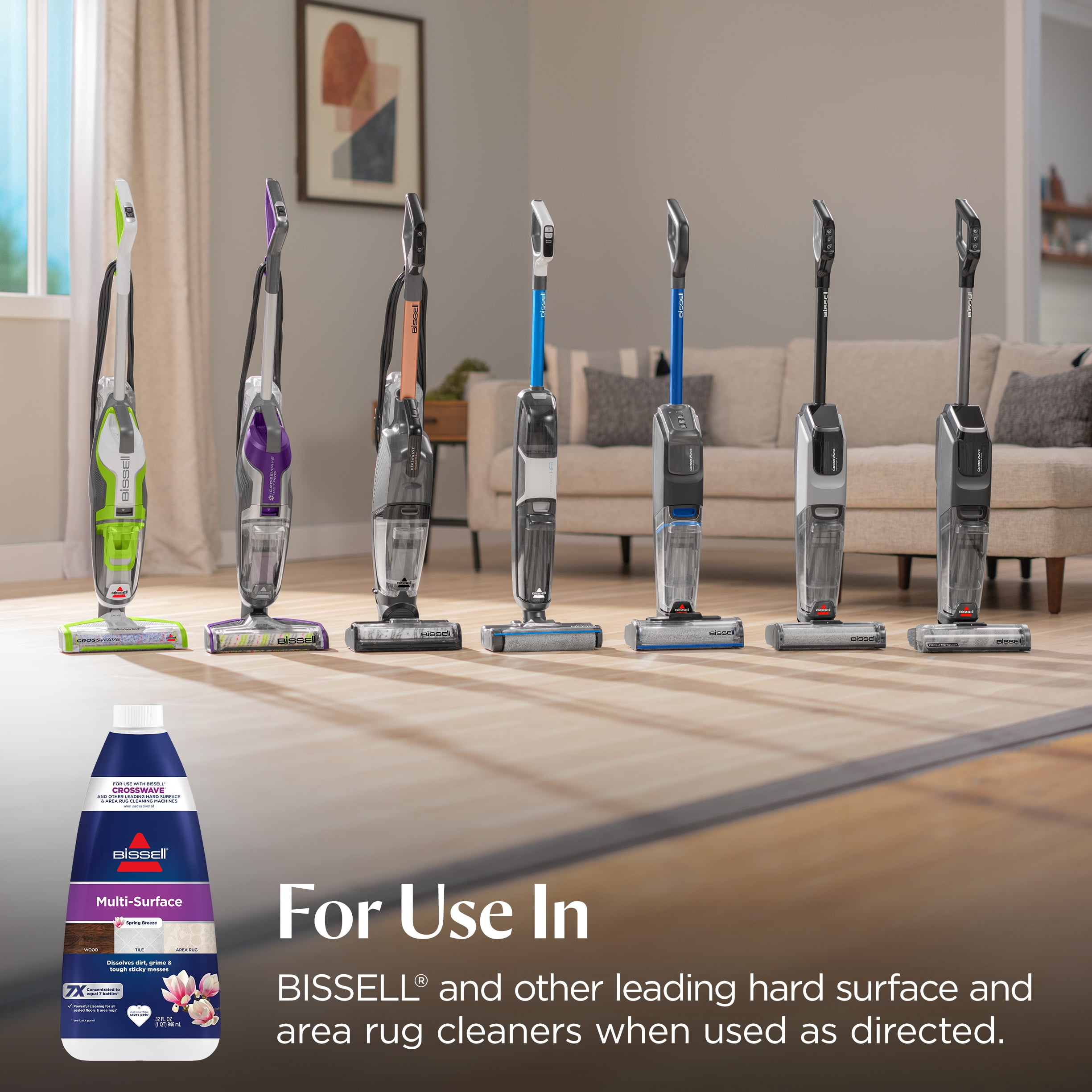 BISSELL Multi-Surface Cleaning Solution, Best Paired With CrossWave For Use On Hard Surfaces And Area Rugs, Dissolves Dirt Grime And Tough Sticky Messes, Cleans Better Than Water Alone 1789, 32 oz