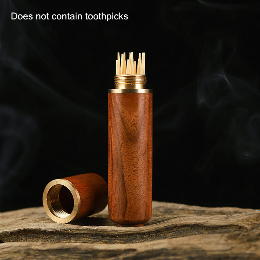 Portable Vintage Wooden Toothpick Holder Pocket Toothpick Dispenser Bucket Brown