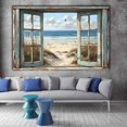 thumbnail image 6 of Vintage Blue Window Seaside Butterfly Beach Framed Canvas Wall Art Prints for Living Room Bedroom Bathroom Home Decor, Ready to Hang12"L x 8"W, 6 of 10