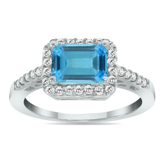 SZUL Women's 2 1/2 Carat TW Emerald Cut Blue Topaz Diamond Ring in 10K White Gold