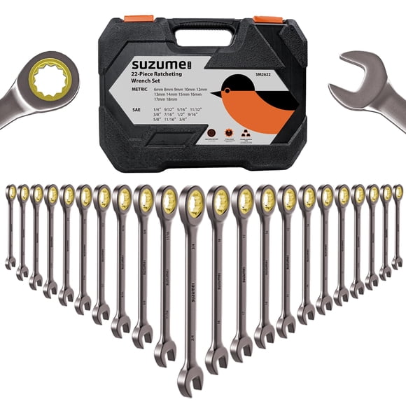 Juego de trinquetes SUZUME de 22 piezas, de 6 a 18 mm, 1/4 pulgadas a 3/4 pulgadas